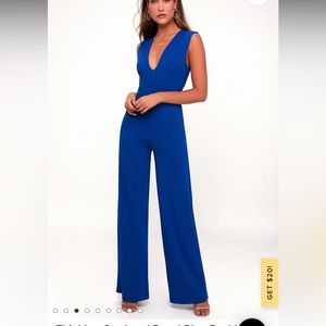 LULUS THINKING OUT LOUD ROYAL BLUE BACKLESS JUMPSUIT